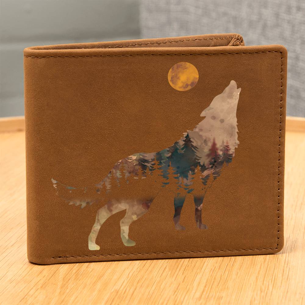 Howling Wolf Leather Wallet | Gift for Men