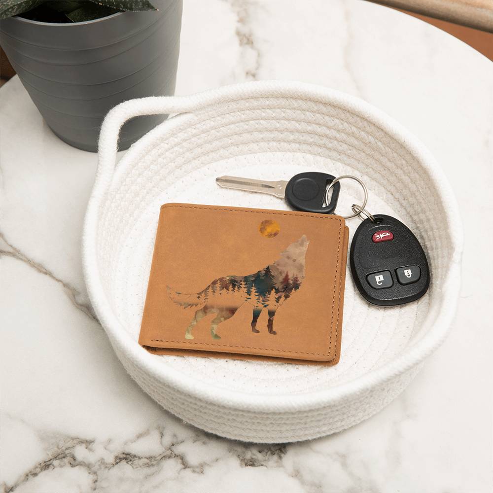 Howling Wolf Leather Wallet | Gift for Men