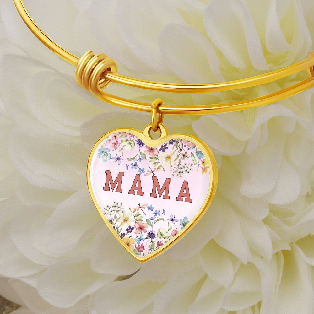 Mama Heart Bangle Bracelet | Personalized Back Engraving | Mothers Day Gift