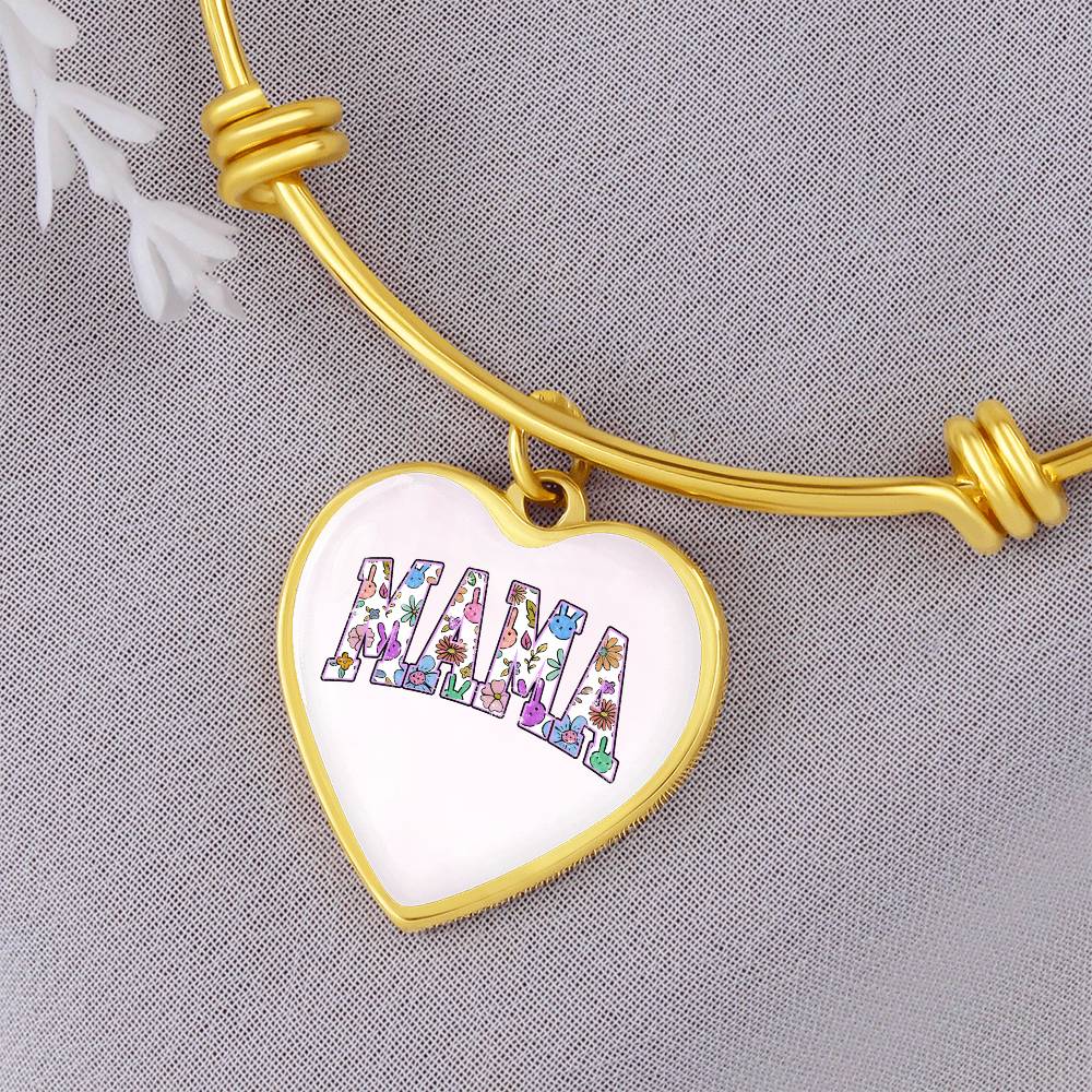 Mama Easter Heart Bangle Bracelet | Personalized Back Engraving | Mothers Day Gift