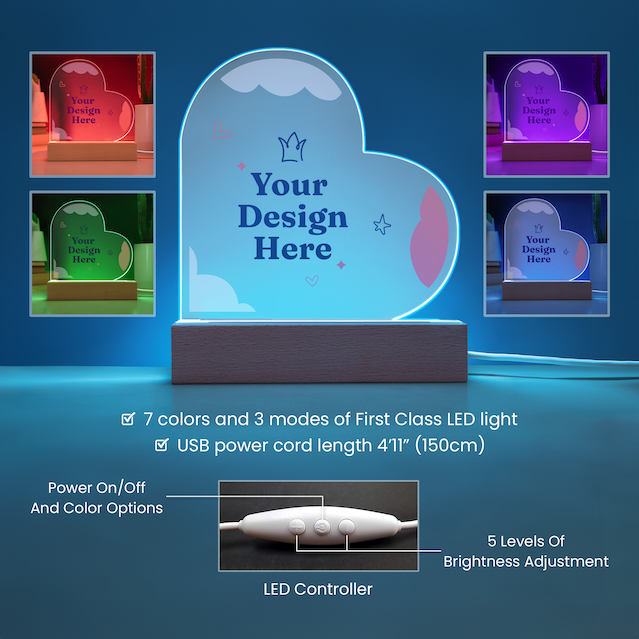 Rabbit Mother Daughter | Braver Stronger Smarter Heart Plaque | Premium Acrylic LED Table NIght Light | Gift from Mom