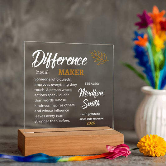 Difference Maker Personalized Gift for Employee Award Plaque, Corporate Appreciation