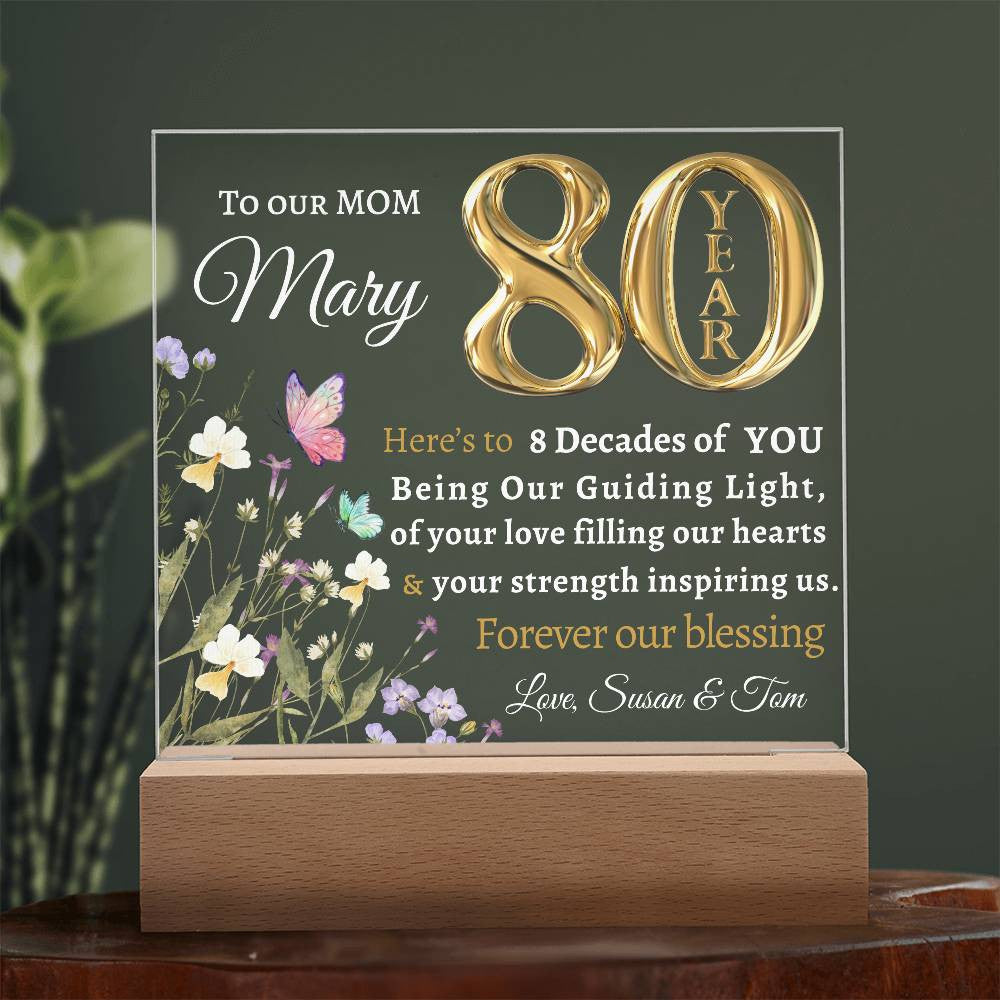 80th year birthday gift for Mom- Personalized Birthday Gift for Her - Acrylic LED Plaque