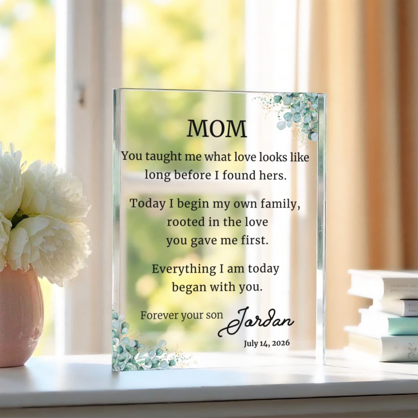 Mother of Groom Rooted Copy adult eyes Personalized Mother's Day Gift, Printed Acrylic Block Keepsake with Message, Floral Custom Plaque for Mom, Birthday wedding Gift