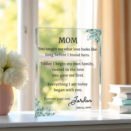 Mother of Groom Rooted Copy adult eyes Personalized Mother's Day Gift, Printed Acrylic Block Keepsake with Message, Floral Custom Plaque for Mom, Birthday wedding Gift
