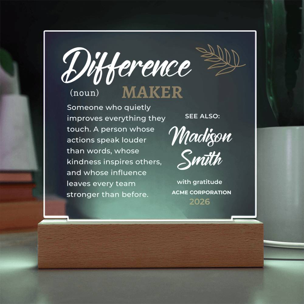 Difference Maker Personalized Gift for Employee, Impact Creator Award Plaque, Corporate Appreciation, Executive Leader Recognition