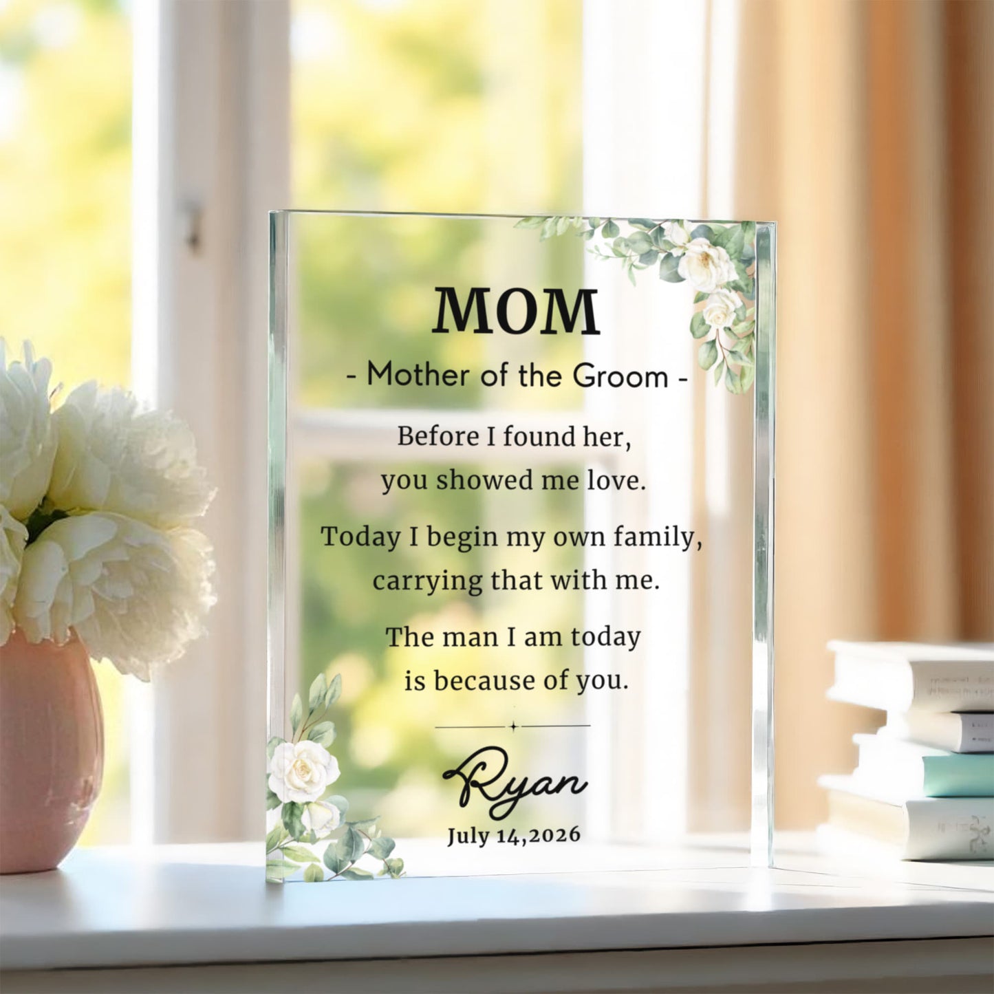 Mother of the Groom  Wedding Gift from Son, Personalized Acrylic Block Plaque