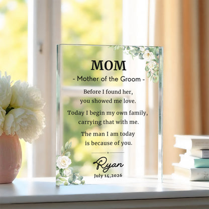 Mother of the Groom  Wedding Gift from Son, Personalized Acrylic Block Plaque
