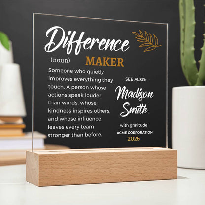 Difference Maker Personalized Gift for Employee, Impact Creator Award Plaque, Corporate Appreciation, Executive Leader Recognition