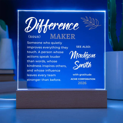 Difference Maker Personalized Gift for Employee, Impact Creator Award Plaque, Corporate Appreciation, Executive Leader Recognition