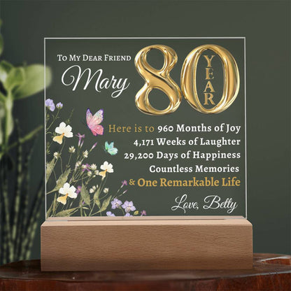 80th year birthday gift for women- Personalized Birthday Gift for Her - Acrylic LED plaque