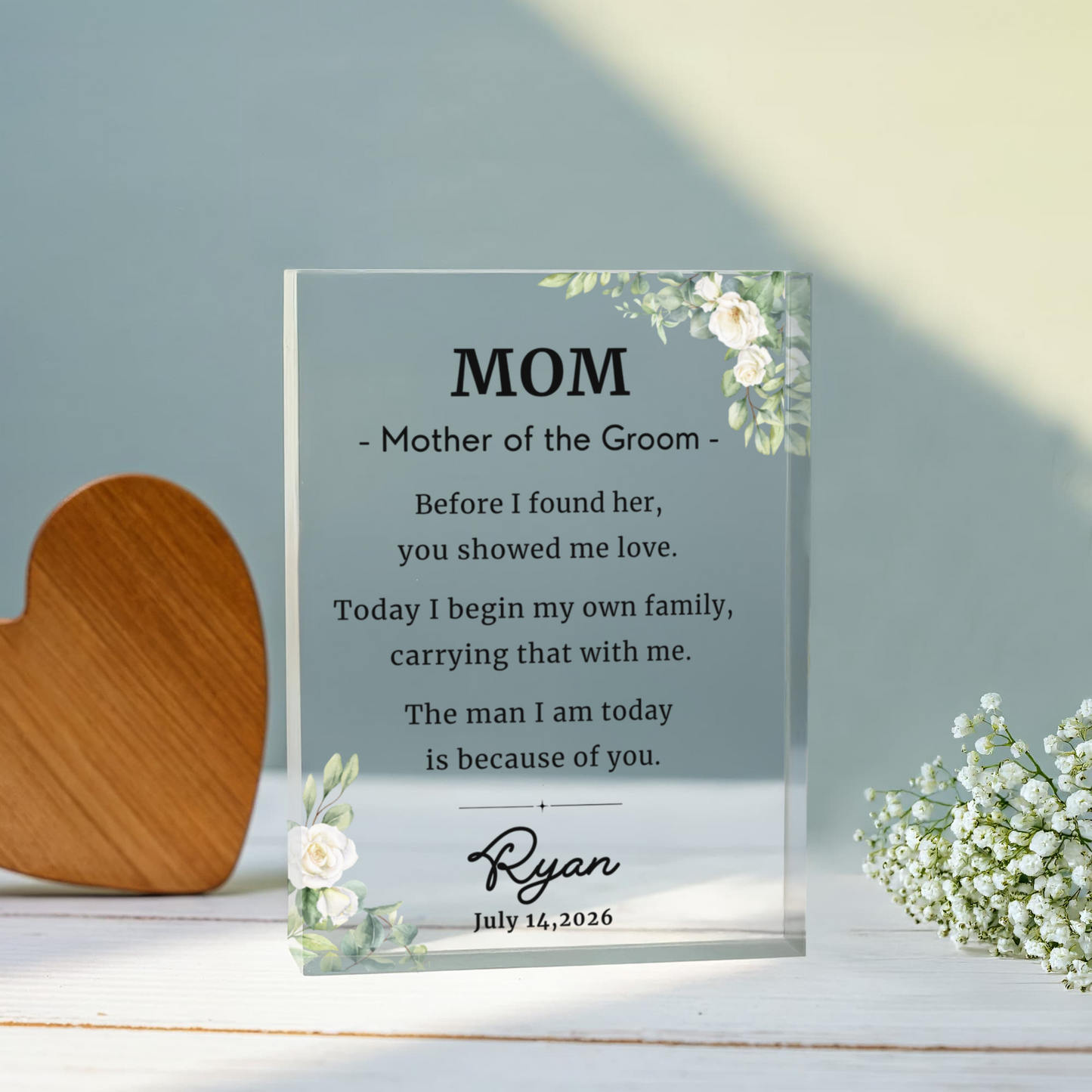 Mother of the Groom  Wedding Gift from Son, Personalized Acrylic Block Plaque