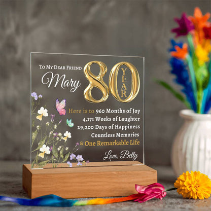 80th year birthday gift for women- Personalized Birthday Gift for Her - Acrylic LED plaque
