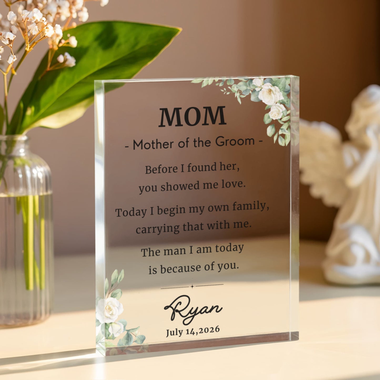 Mother of the Groom  Wedding Gift from Son, Personalized Acrylic Block Plaque