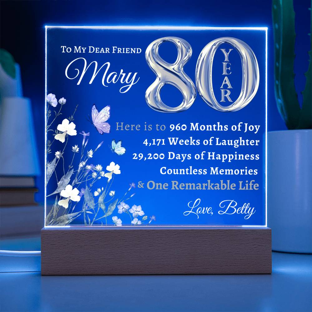 80th year birthday gift for women- Personalized Birthday Gift for Her - Acrylic LED plaque