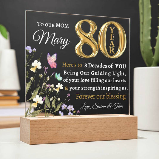 80th year birthday gift for Mom- Personalized Birthday Gift for Her - Acrylic LED Plaque