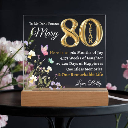 80th year birthday gift for women- Personalized Birthday Gift for Her - Acrylic LED plaque