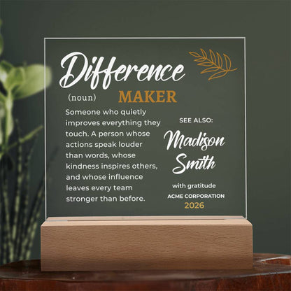 Difference Maker Personalized Gift for Employee, Impact Creator Award Plaque, Corporate Appreciation, Executive Leader Recognition