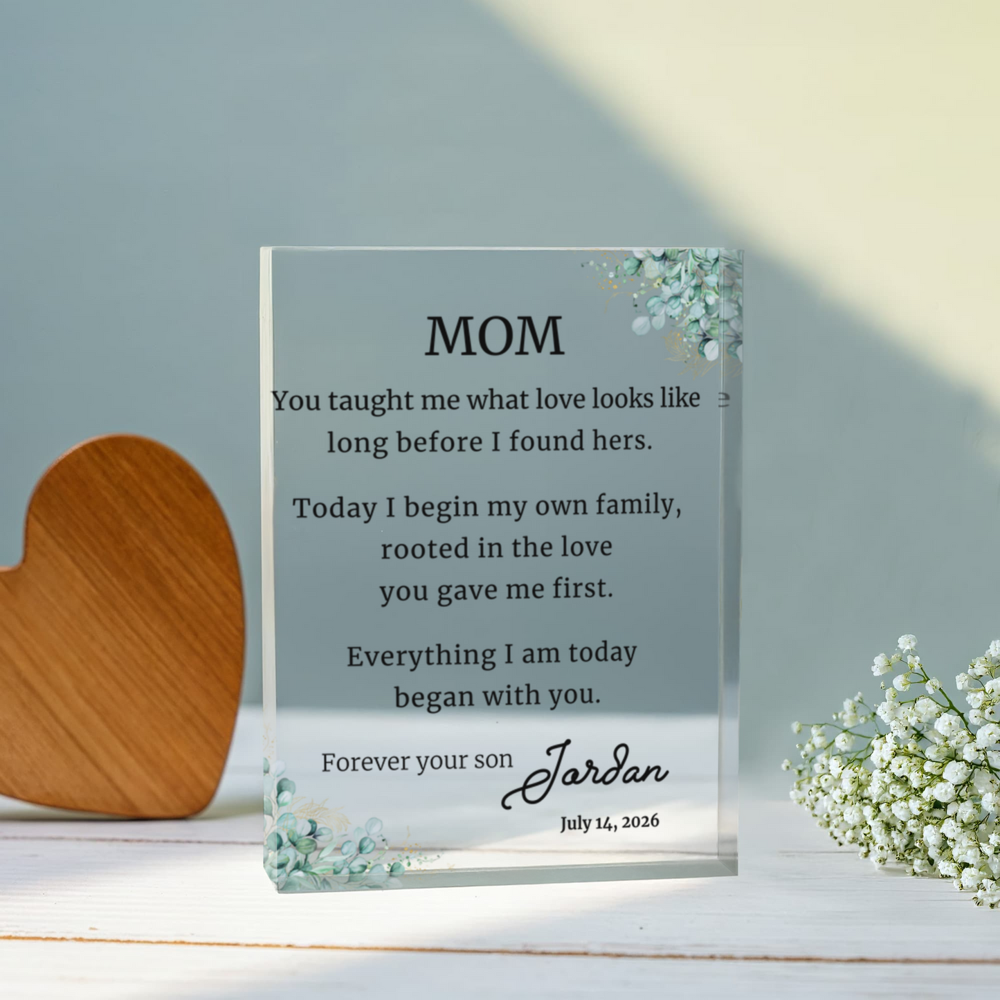 Mother of Groom Rooted Copy adult eyes Personalized Mother's Day Gift, Printed Acrylic Block Keepsake with Message, Floral Custom Plaque for Mom, Birthday wedding Gift