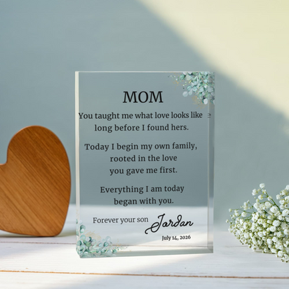 Mother of Groom Rooted Copy adult eyes Personalized Mother's Day Gift, Printed Acrylic Block Keepsake with Message, Floral Custom Plaque for Mom, Birthday wedding Gift