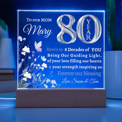 80th year birthday gift for Mom- Personalized Birthday Gift for Her - Acrylic LED Plaque