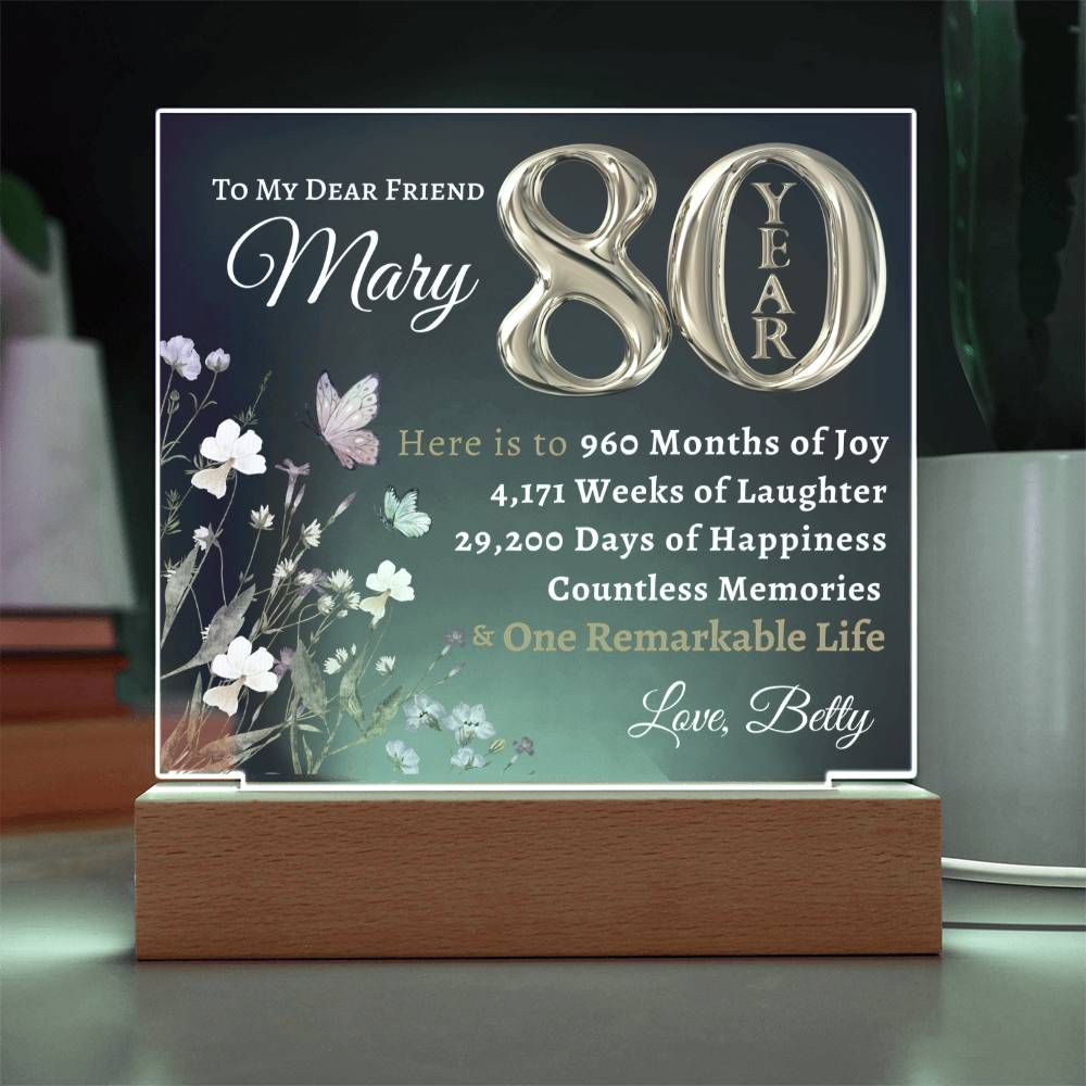 80th year birthday gift for women- Personalized Birthday Gift for Her - Acrylic LED plaque