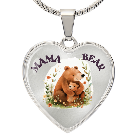 Mama Bear Heart Graphic Necklace | Personalized Back Engraving