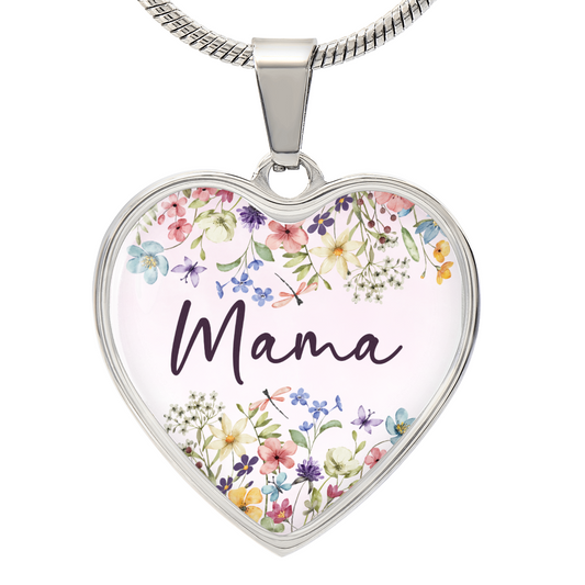 Mama Heart Graphic Necklace, ,Personalized Back Engraving | Mothers Day Gift