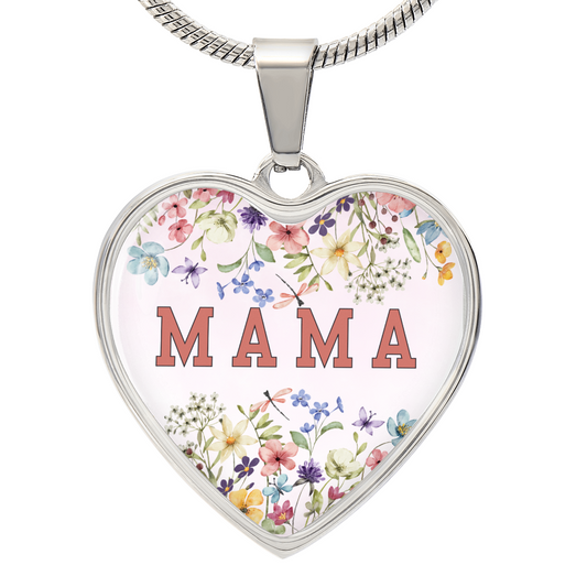 Mam Floral Heart Graphic Necklace,Personalized Back Engraving | Mothers Day Gift