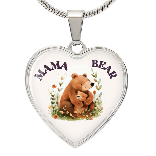 Mama Bear Heart Graphic Necklace, ,Personalized Back Engraving | Mothers Day Gift