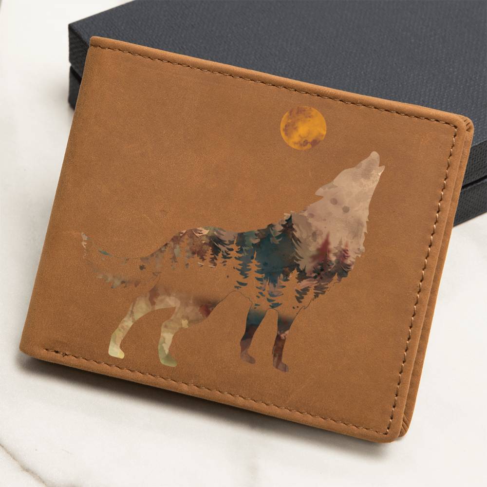 Howling Wolf Leather Wallet | Gift for Men