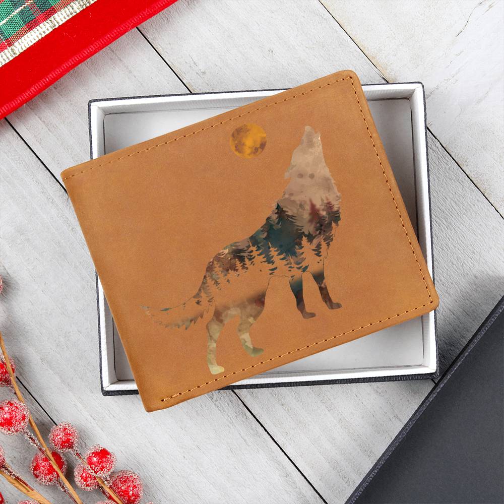 Howling Wolf Leather Wallet | Gift for Men