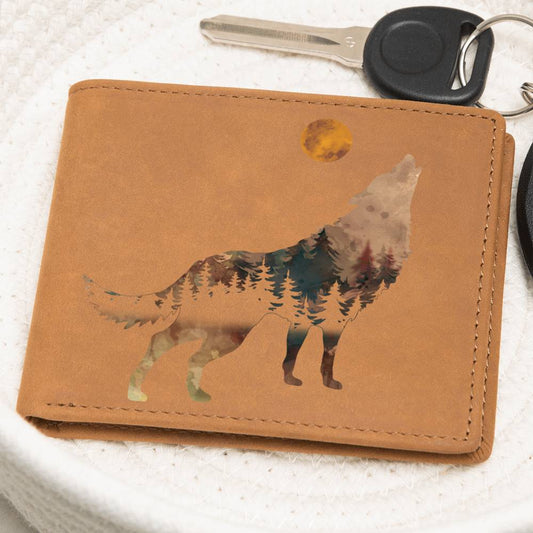 Howling Wolf Leather Wallet | Gift for Men