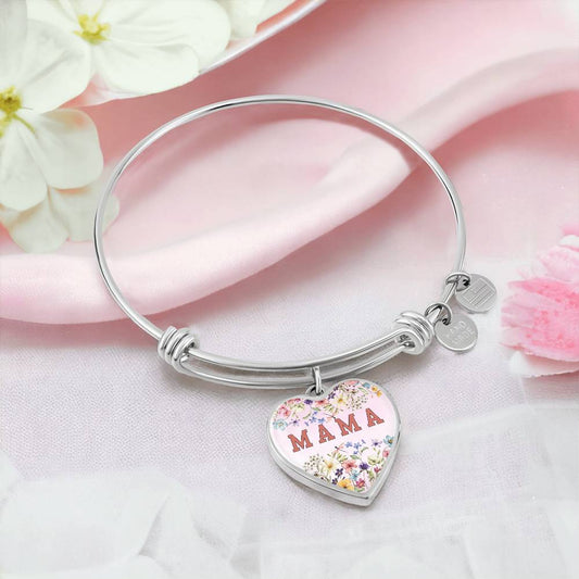 Mama Heart Bangle Bracelet | Personalized Back Engraving | Mothers Day Gift