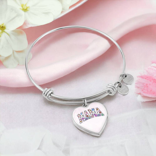 Mama  Easter Heart Bangle Bracelet | Personalized Back Engraving | Mothers Day Gift