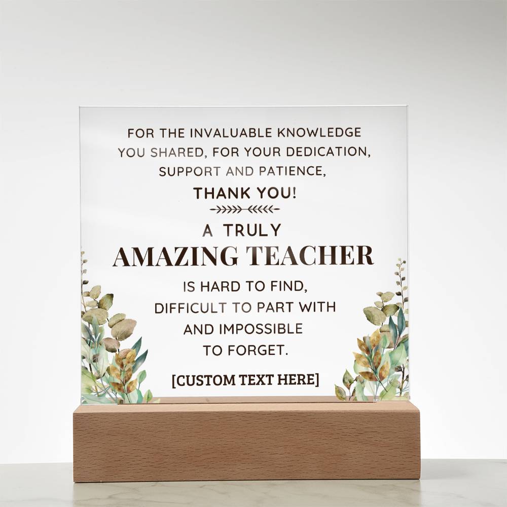 AMAZING TEACHER Acrylic Plaque with LED Lamp Option