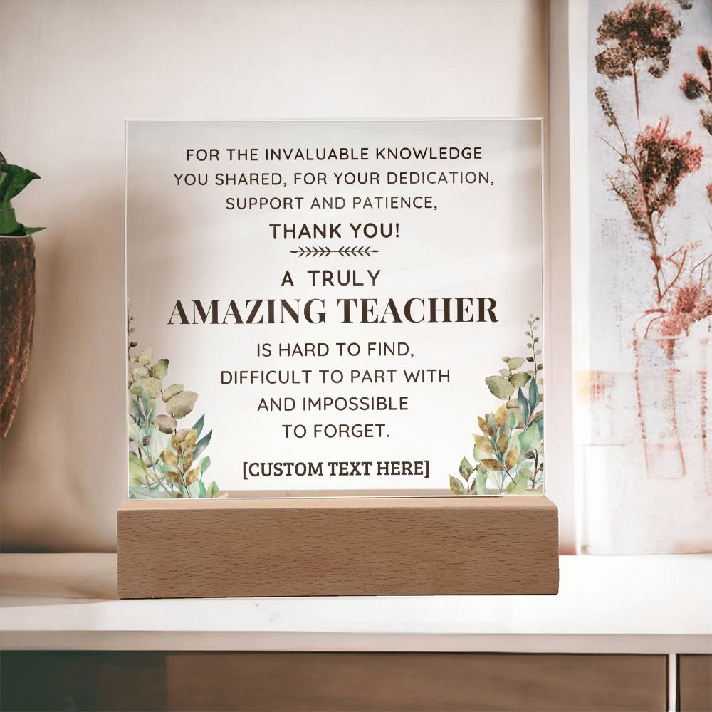 AMAZING TEACHER Acrylic Plaque with LED Lamp Option