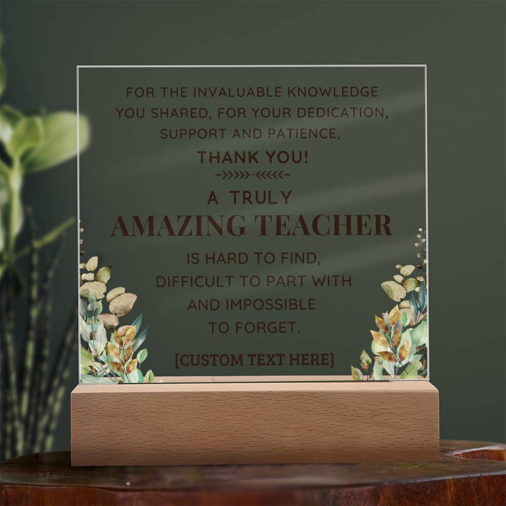 AMAZING TEACHER Acrylic Plaque with LED Lamp Option