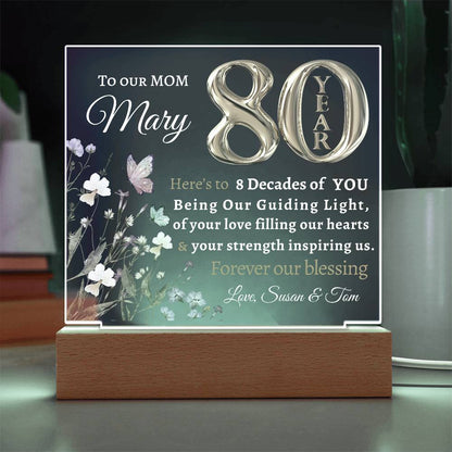 80th year birthday gift for Mom- Personalized Birthday Gift for Her - Acrylic LED Plaque