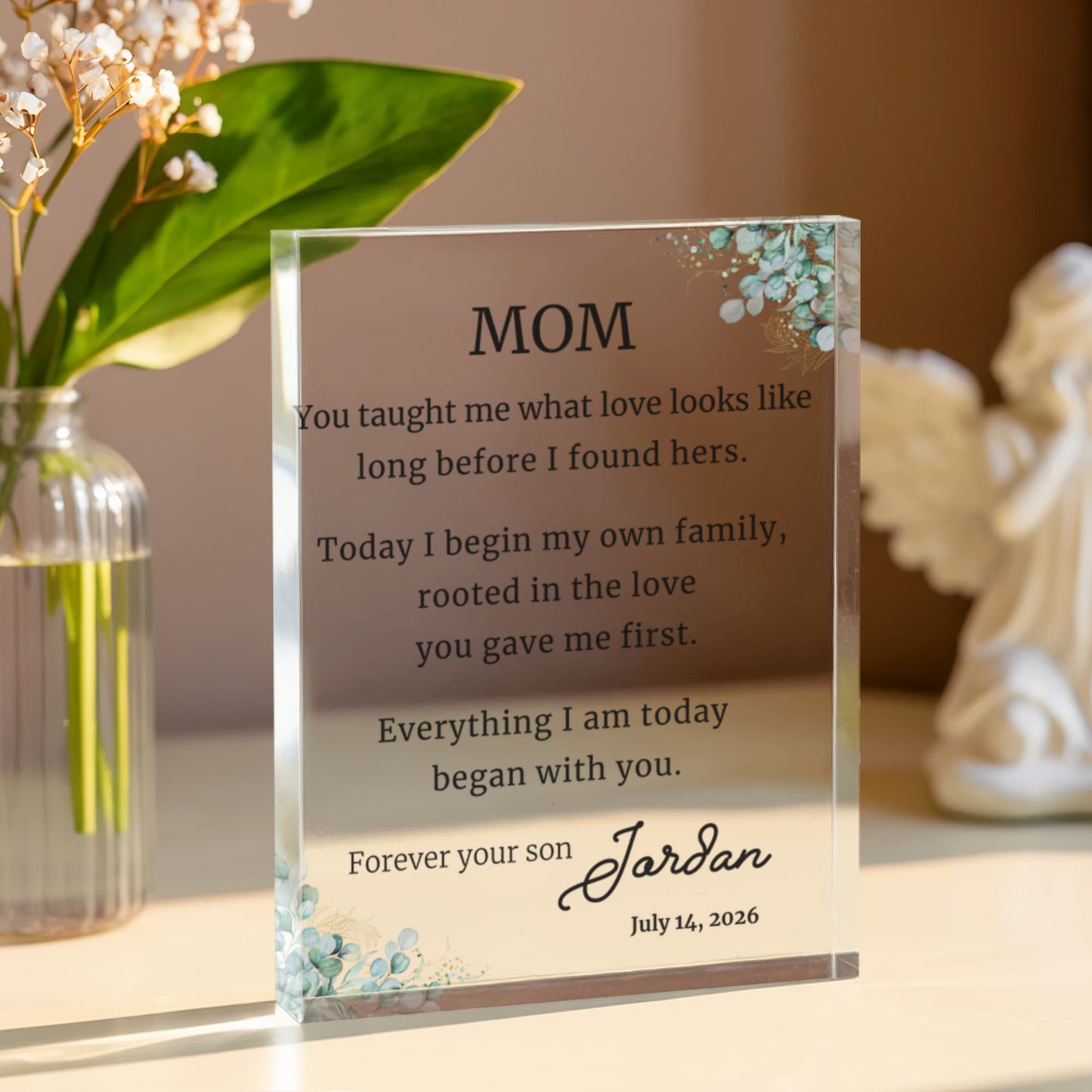 Mother of Groom Rooted Copy adult eyes Personalized Mother's Day Gift, Printed Acrylic Block Keepsake with Message, Floral Custom Plaque for Mom, Birthday wedding Gift
