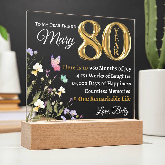 80th year birthday gift for women- Personalized Birthday Gift for Her - Acrylic LED plaque