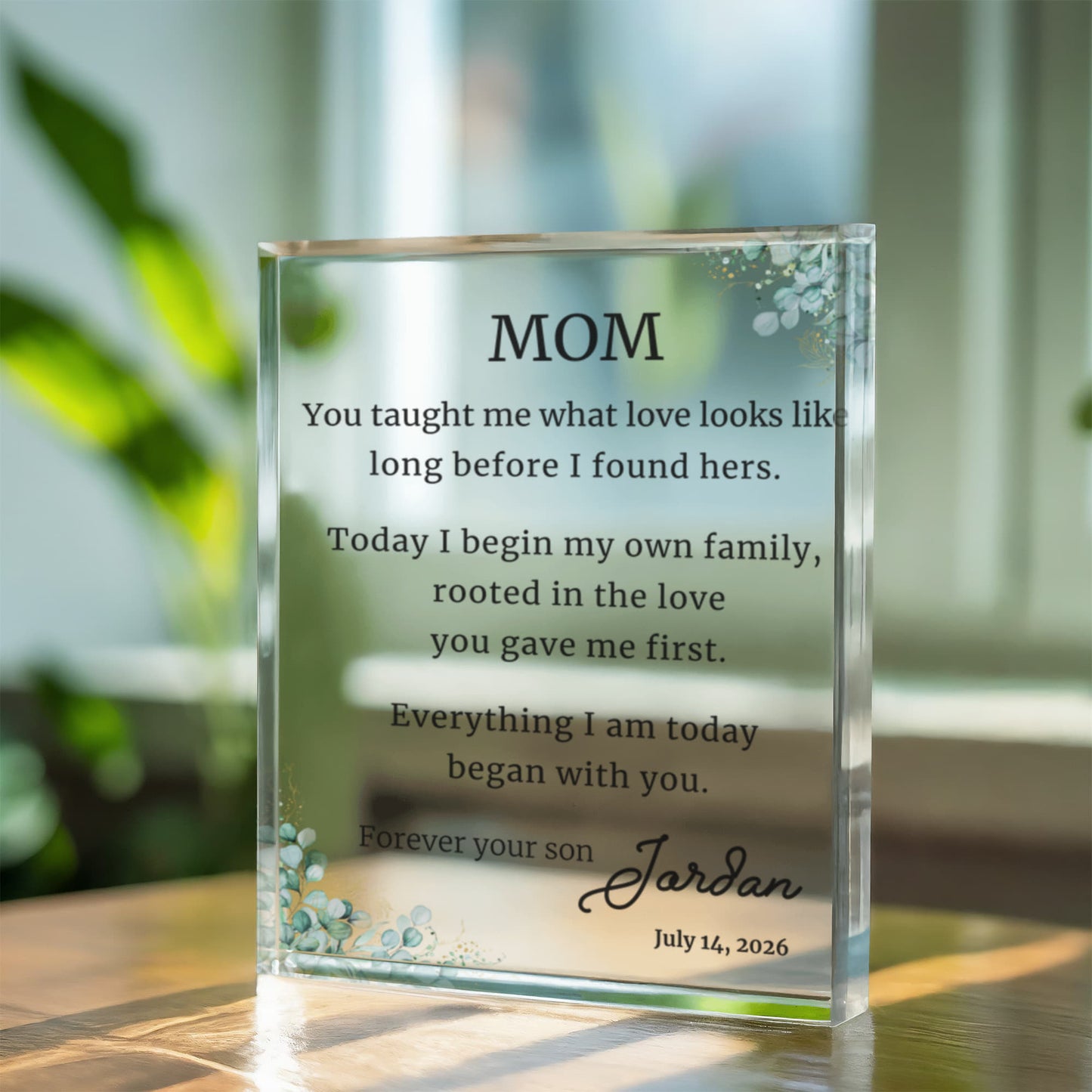 Mother of Groom Rooted Copy adult eyes Personalized Mother's Day Gift, Printed Acrylic Block Keepsake with Message, Floral Custom Plaque for Mom, Birthday wedding Gift