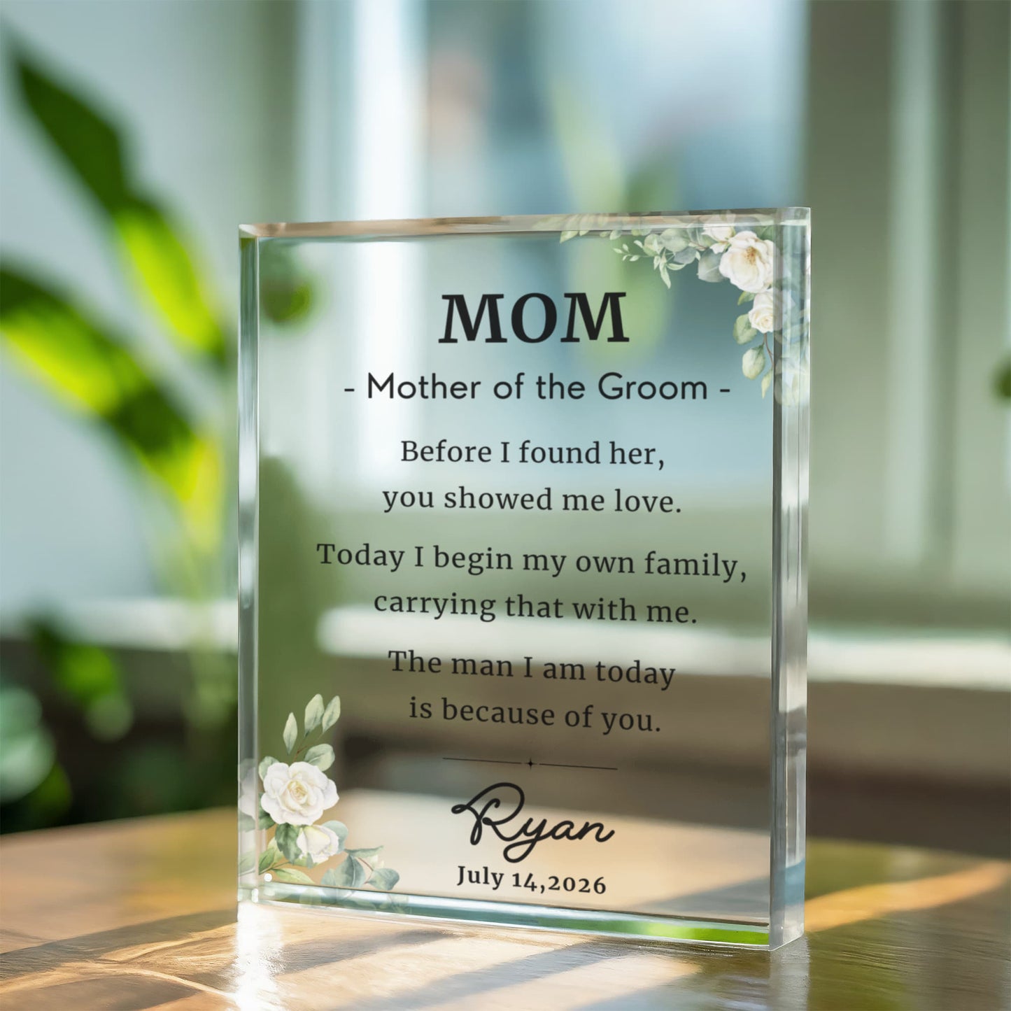 Mother of the Groom  Wedding Gift from Son, Personalized Acrylic Block Plaque