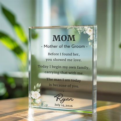 Mother of the Groom  Wedding Gift from Son, Personalized Acrylic Block Plaque