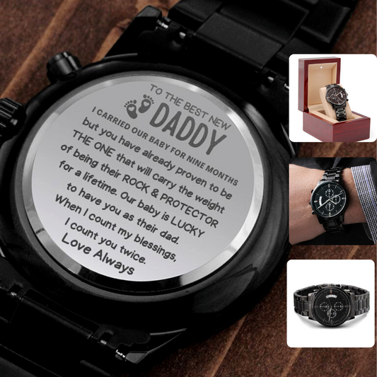 Heartfelt New Dad Gift from Wife - Our Protector | Chrono Men's Engraved Watch | Limited Quantities