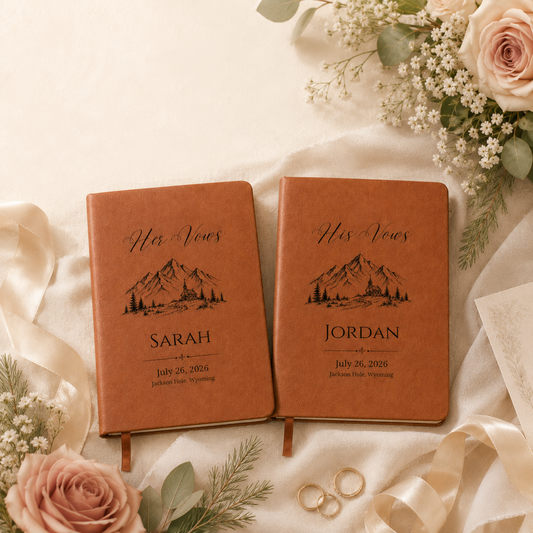 Wedding Vow Books for Couple, Personalized Country Mountain Engagement Gift