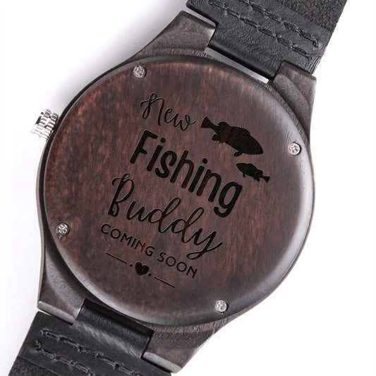 Pregnancy Reveal to Husband | Fishing Buddy Wood Men's Engraved Watch | Limited Quantities